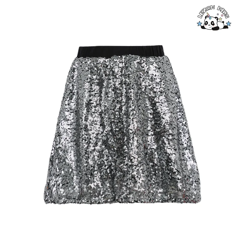 LEZONKIDS - Girls Clothing Sparkle Reversible Silver Sequin Pleated Skirt Girls Sexy Short Mini Skirt